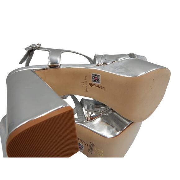 Larroude Bee Strappy Block Heels Platform Sandals Silver Size 8.5 - Picture 9 of 11